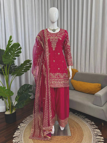 Luxuriant Maroon Natural Crep with Thread Work Sharara Suit