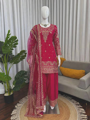 Luxuriant Maroon Natural Crep with Thread Work Sharara Suit