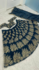 Wedding Navy Blue Polo Silk Zari Work Lehenga Choli