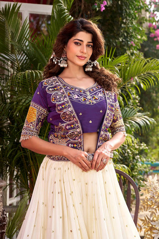 Outstanding Pure Vichitra Embroidery Work Lehenga Choli