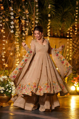 Outstanding Silk Multi Embroidery Work Gown