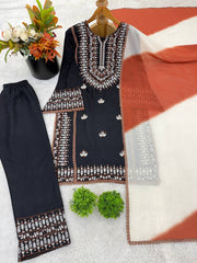 Lovely Black Rayon Cotton Embroidery Work Sharara Suit