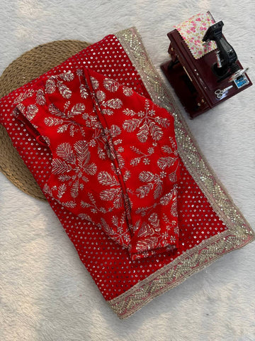 Fabulous Red Faux Blooming with Coding Saree