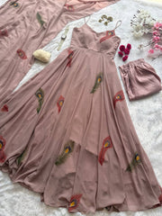 Captivating Duaty Pink Handpainted Work Anarkali Suit