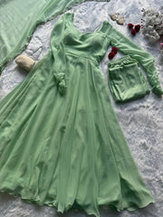 Amazing Pista Green Georgette Anarkali Work Suit