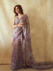 Gorgeous Purple Silk with Mirror Work Saree