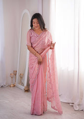 Lovely Pink Silk with Fancy Work Saree