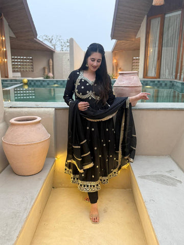 Exclusive Black Heavy Vichitra Silk Sequence Work Anarkali