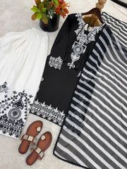 Exclusive Black Crep Silk with Embroidery Work Sharara Suit