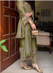 Amazing Pink Nylon Lining with Heavy Embroidery Sharara Suit
