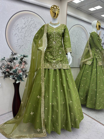 Amazing Green Silk with Embroidery Work Lehenga Choli