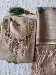 Alluring Cream Mul Chanderi with Hand Work Suit