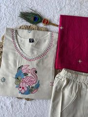 Lovely Cream Khadi Cotton with Embroidery Work Kurti