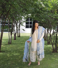 Blue Pure Roman Glass Sequence Work Palazzo Suit
