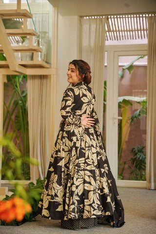 Awesome Black Maslin Cotton Digital Print Anarkali Suit