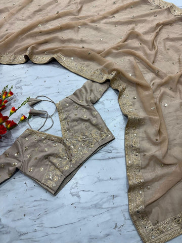 Precious Gold Crush Sequins Work Designer Saree