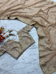 Precious Gold Crush Sequins Work Designer Saree