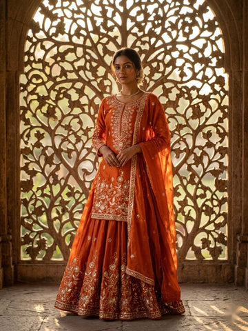 Lovely Lavender Silk Embroidery Work Sharara Suit