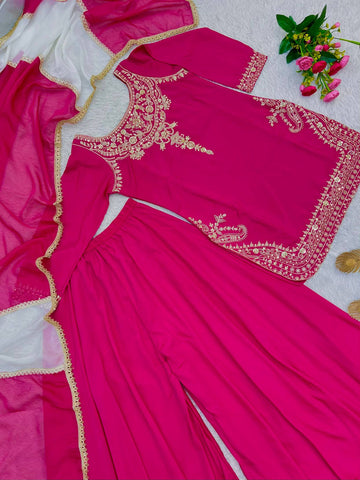 Amazing Pink Crepe Silk Embroidery Work Sharara Suit