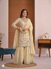 Beautiful Orange Natural Crep Embroidered Sharara Suit