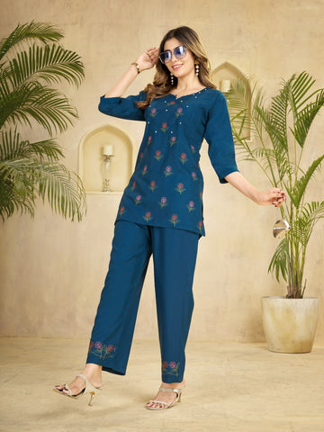 Black Heavy Viscose Rayon Multi Embroidery Co-Ords Set