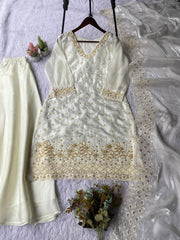 Lovely White Fendy with Beads Work Kurti Set