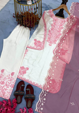 Amazing Peach Thread Work Palazzo Suit