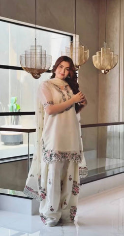 Ivory Floral Embroidered Pakistani Suit Set