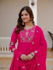 Alluring Rust Pure Viscose Mango Silk Multi Embroidery Work Kurti Set
