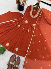 Gorgeous Orange Georgette with Work Gown