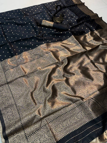 Glimmering Black Silk with Zari Weaving Saree