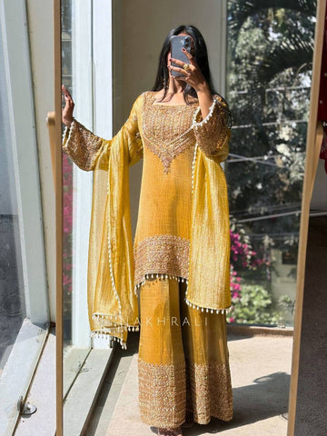 Marvelous Heavy Crunchy Silk Embroidery Sharara Suit