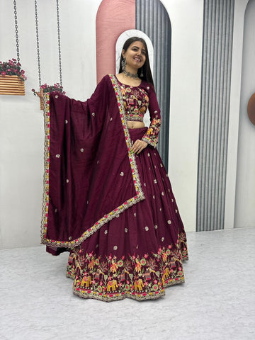 Charming Purple Chinon Embroidery Work Lehenga Choli