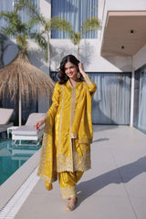 Amazing Yellow Fabrics with Sequins Work Kurti Set