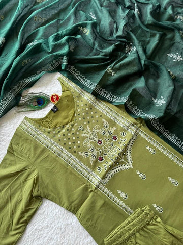 Pista Green Cotton Hand Block Print Suit