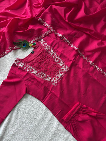 Awesome Pink Color Embroidery Work Kurti Suit