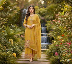 Stylish Fuax Georgette Heavy Embroidery Palazzo Suit