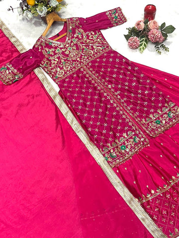 Function Wear Pink Chinon Silk Lehenga Choli
