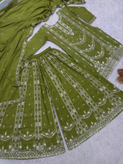 Exclusive Parrot Green Chinon Embroidery Work Palazzo Suit
