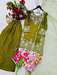 Mehndi  Fendy with Embroidery Work Sharara Suit