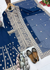 Luxuriant Fuax Georgette Sequins Work Sharara Suit