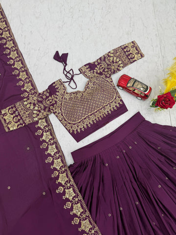 Wine Color Georgette Heavy Embroidery Lehenga Choli