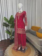 Luxuriant Maroon Natural Crep with Thread Work Sharara Suit