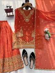 Orange Heavy GeorgetteThread Work Sharara Suit
