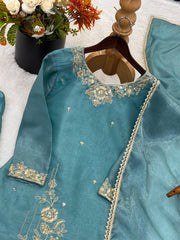 Amazing  Aqua Blue Silk Embroidery Work Sharara Suit