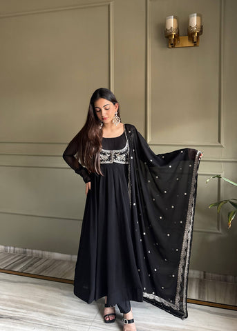 Elegant Georgette with Fancy Work Anarkali Gown