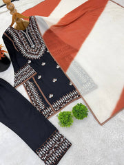 Lovely Black Rayon Cotton Embroidery Work Sharara Suit