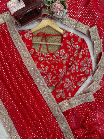 Fabulous Red Faux Blooming with Coding Saree