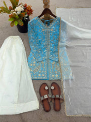 Function Wear Silk with Heavy Embroidery Palazzo Suit