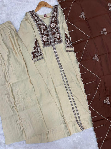 Elegant Roman Silk Multi Embroidery Anarkali Kurti Set